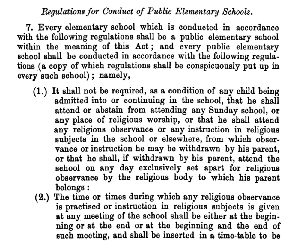 Excerpt taken from the 1870 Education Act, which the church was against